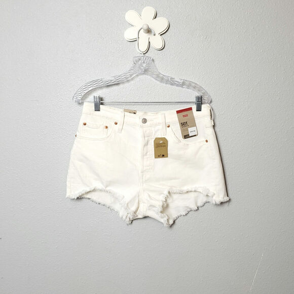 NWT LEVI'S White Distressed Shorties Jean Shorts - Picture 1 of 9